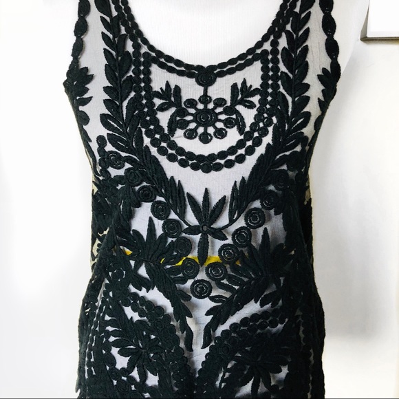 Silence+Noise Embroidery Black Tank-top Mesh Small - Picture 4 of 8